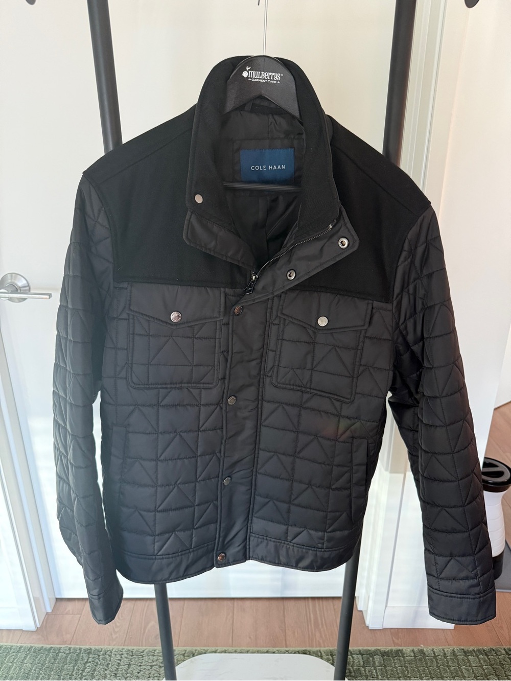 Cole Haan Multimedia Trucker Jacket - Black Quilted - Size M
